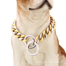 Factory Drop Shipping 15mm Stainless Dog Choker Dog Chains Gold Plated Dog Collar Pet Supplies